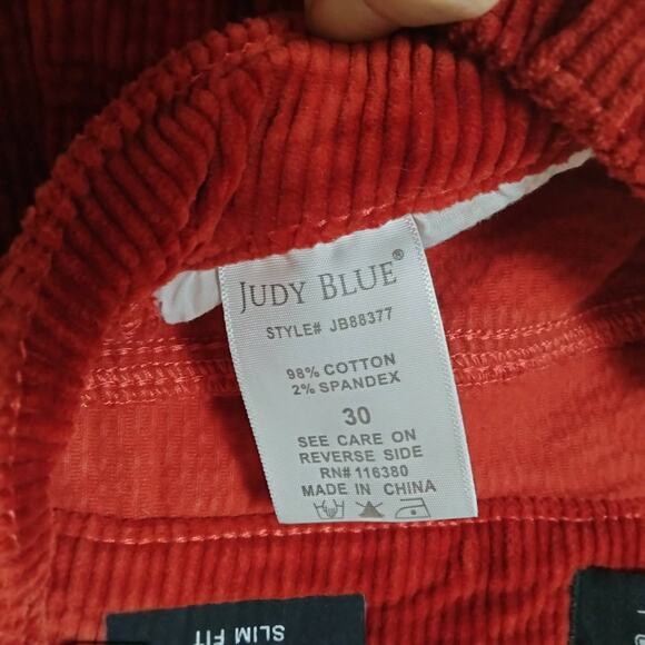 Judy Blue Sz 30 Burnt Red Corduroy Carpenter Pants Stretch Slim Fit - Picture 6 of 9